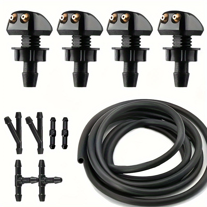 TEMU 11pcs Universal Car Windshield Wiper Nozzle Kit - 78.74 Inch Hose, 6 Multifunctional Connectors, 4 Precise Double Hole Nozzles - Universal