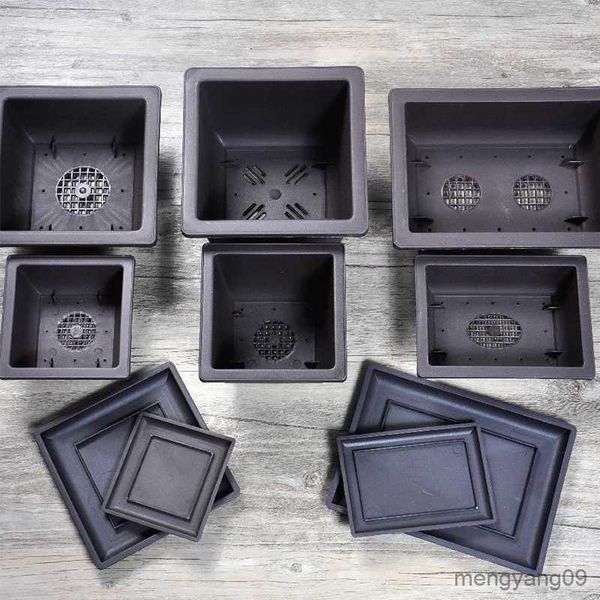 Planters Pots With Tray Chinese Style Imitation Purple Sand Pot Plastic FlowerPots Office Potted Plant Fleshy Flower Pot Seedling Pot R23062