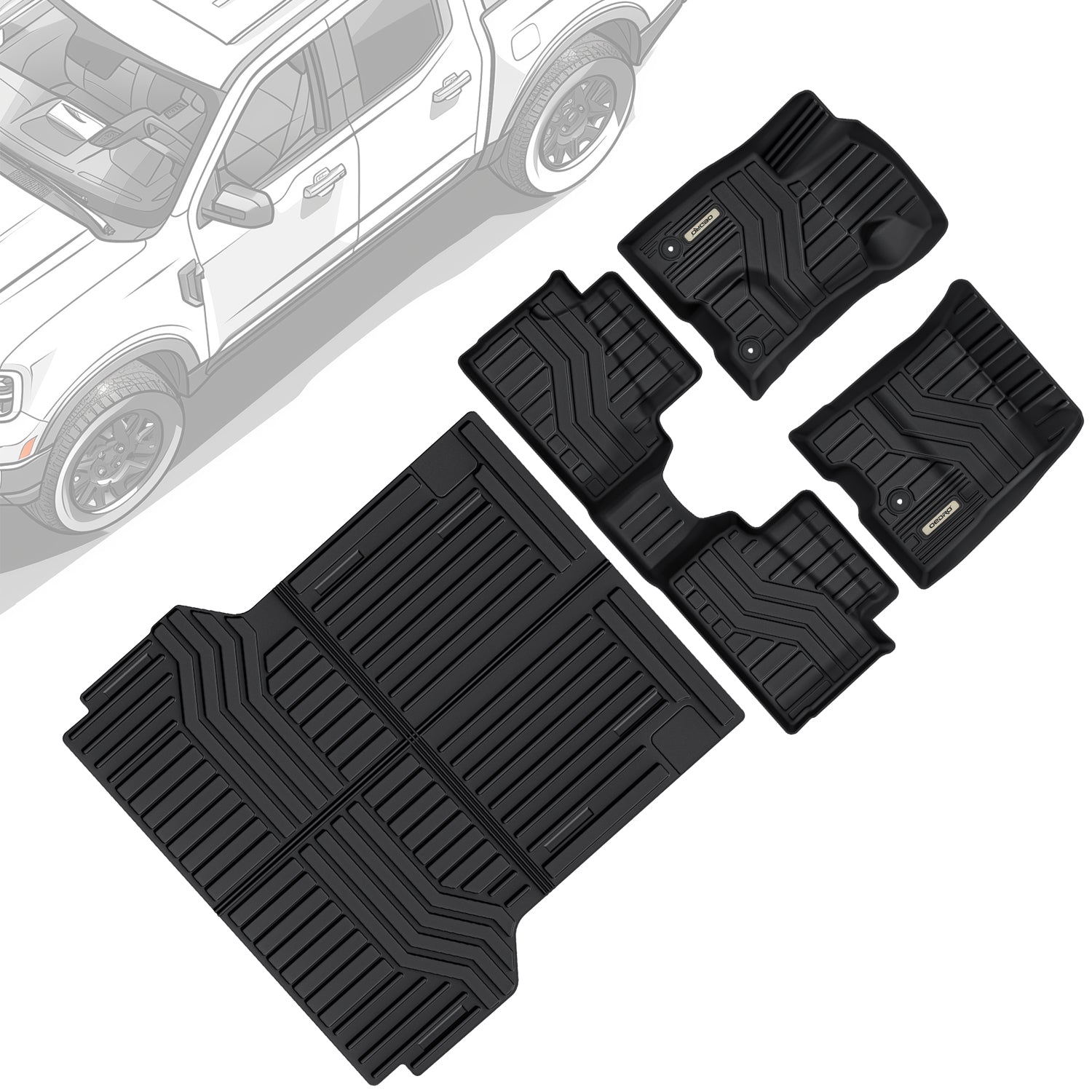 OEDRO® All-Weather Floor Mats & Bed Liner  Mat for 2022-2025 Ford Maverick Hybrid | TPE 2nd Gen Upgrade - 1st & 2nd Row, Black