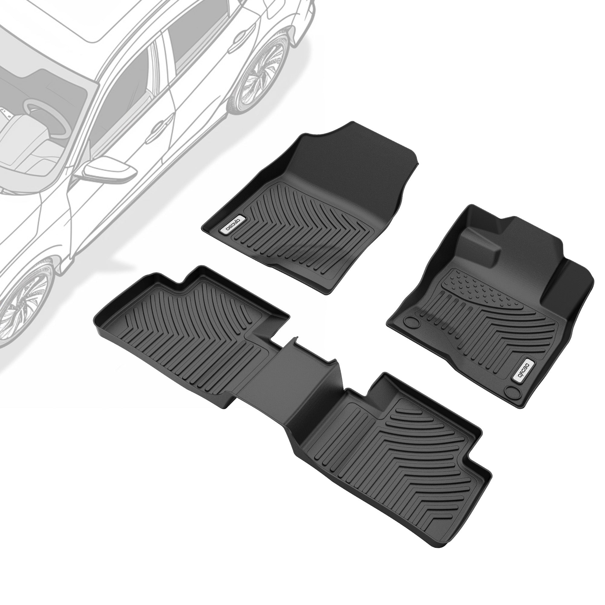OEDRO Floor Mats for 2016-2021 Honda Civic Coupe- Civic Sedan- Civic Hatchback- Civic Type R, Unique Black TPE All-Weather Guard Full Set Liners