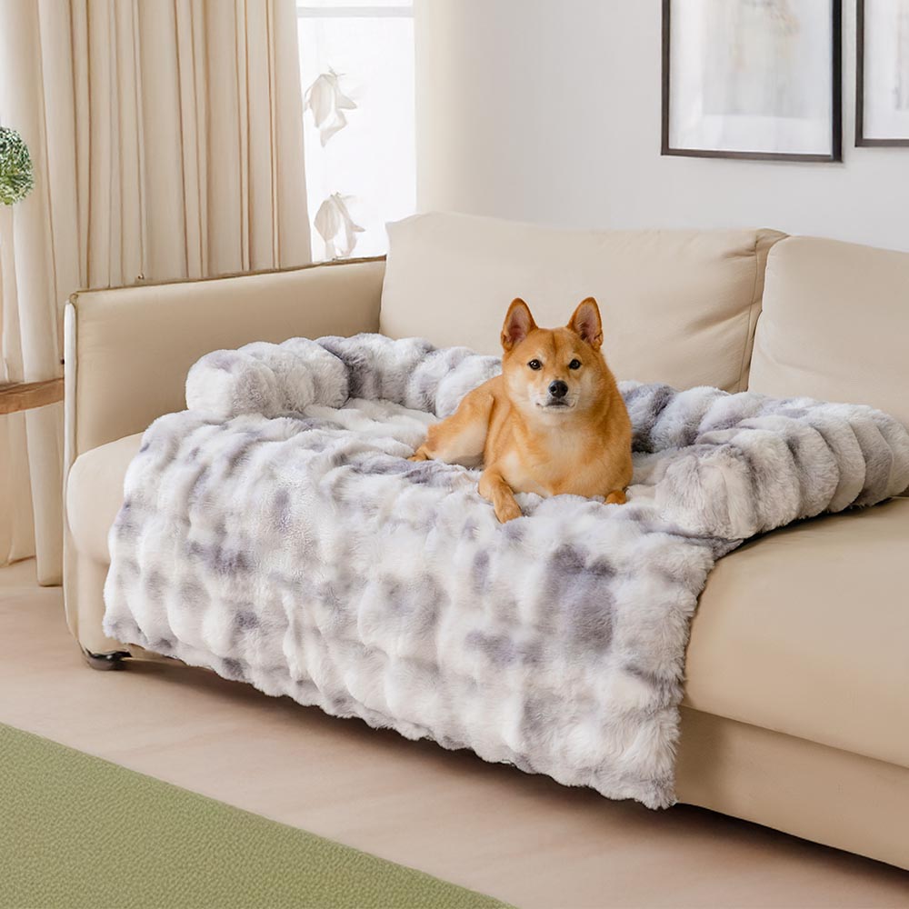 Fluffy Fuzzy Calming Dog Bed Sofa Protector Pet Mat, Tie-dye Gray - M