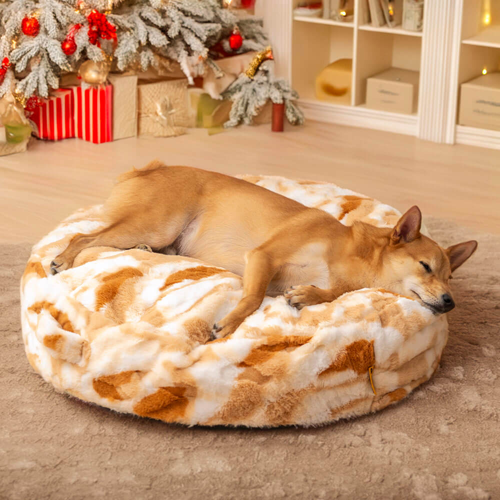 Cloudy Fluffy Calming Donuts Round Dog Beds, Brown - M