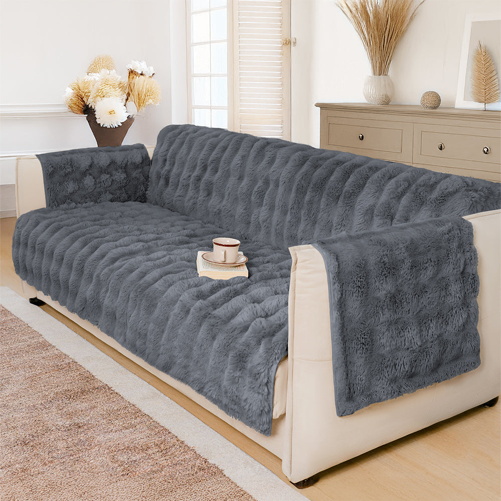 Waterproof Fluffy Soft Furniture Protector Couch Cover-EverDry, Grey - 3-Seater