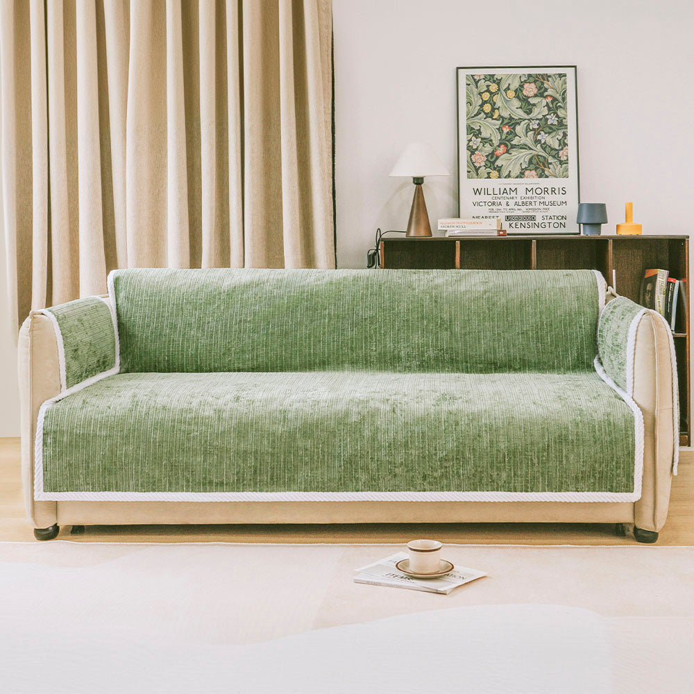 All-Season Anti-Slip Striped Pet Rug Furniture Protector with Armrest Couch Cover - Keep Still, Green - 3-Seater