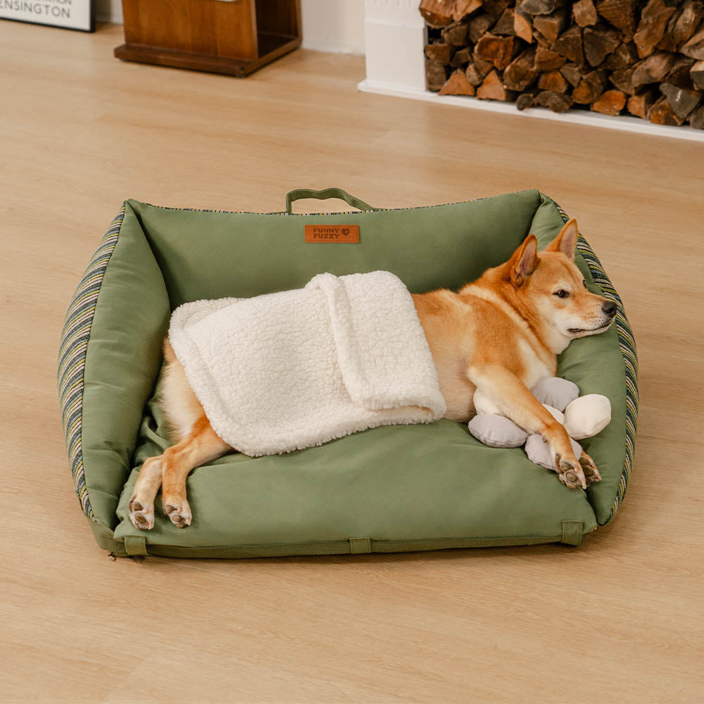 Striped Natural Folding Washable Mat Sofa Dog Bed - Mocca Pup Lounger, Green - M