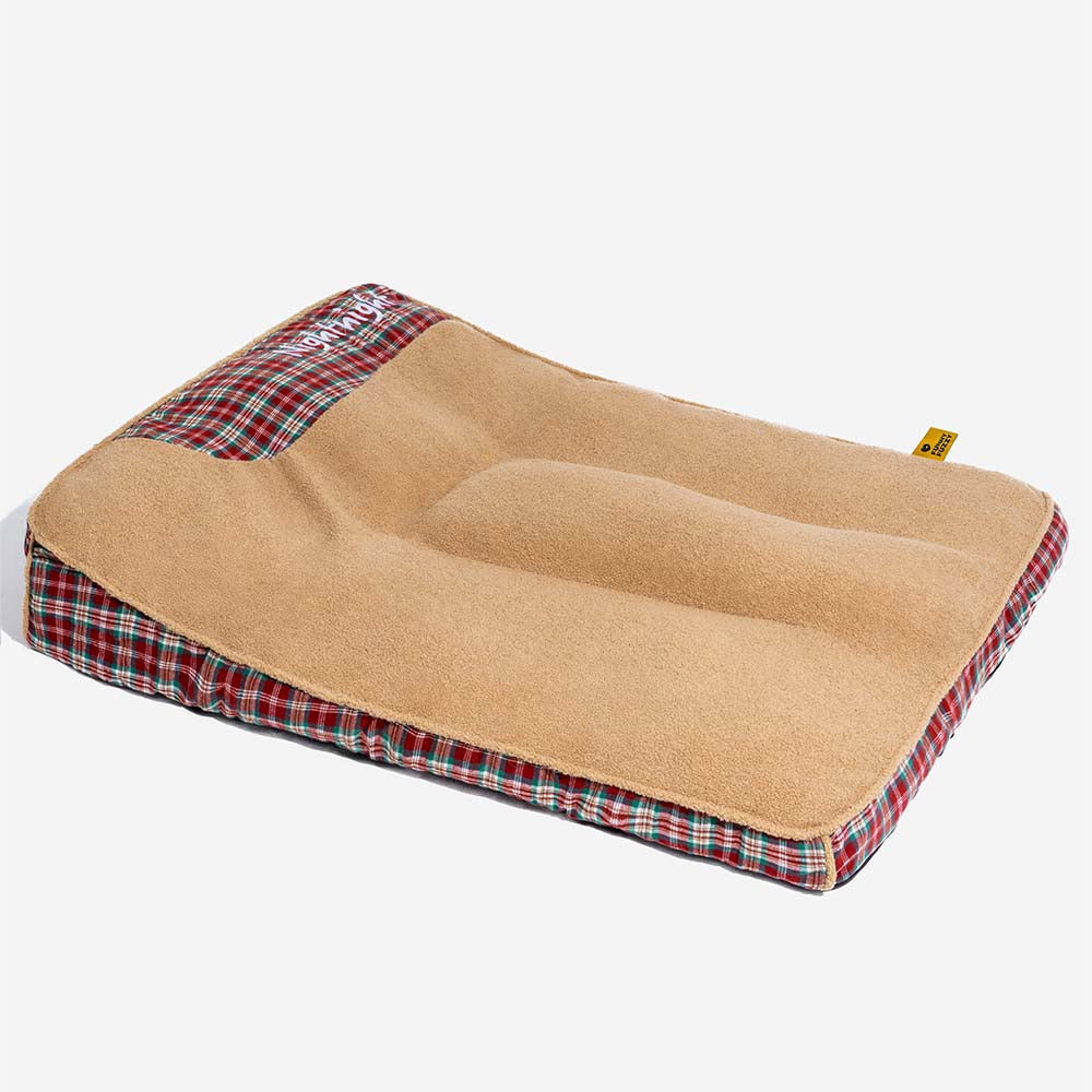 Extra Large Washable Teddy Fluffy Rectangle Dog Bed - Night-night, Red - M
