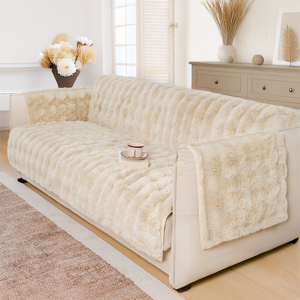 Waterproof Fluffy Soft Furniture Protector Couch Cover-EverDry, White - 2-Seater