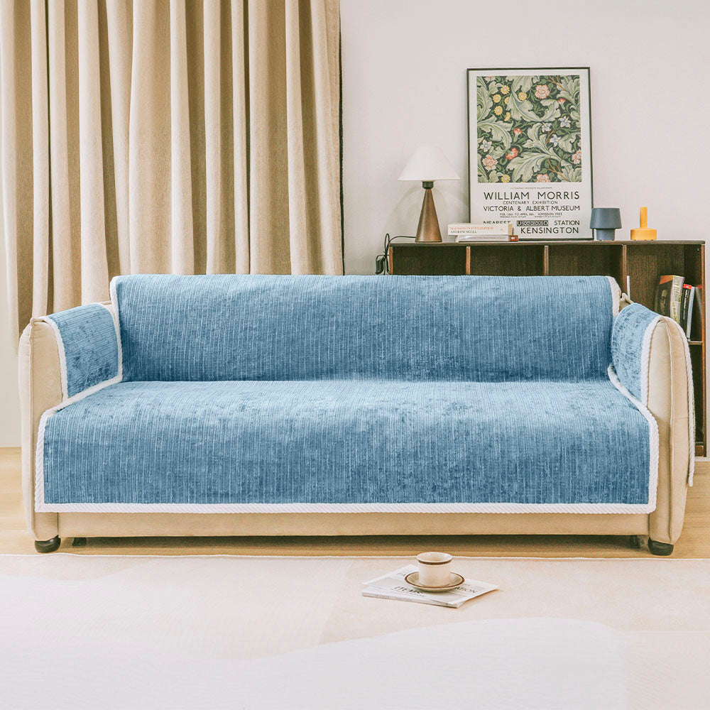 All-Season Anti-Slip Striped Pet Rug Furniture Protector with Armrest Couch Cover - Keep Still, Blue - 2-Seater