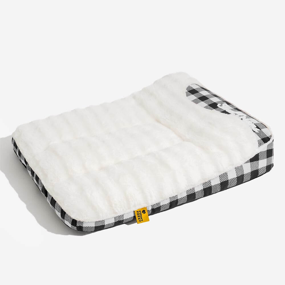 Large Classic Check Headrest Rectangle Calming Dog Bed - Dreamy wave, Black - XL
