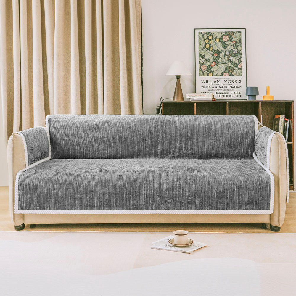 All-Season Anti-Slip Striped Pet Rug Furniture Protector with Armrest Couch Cover - Keep Still, Grey - 3-Seater