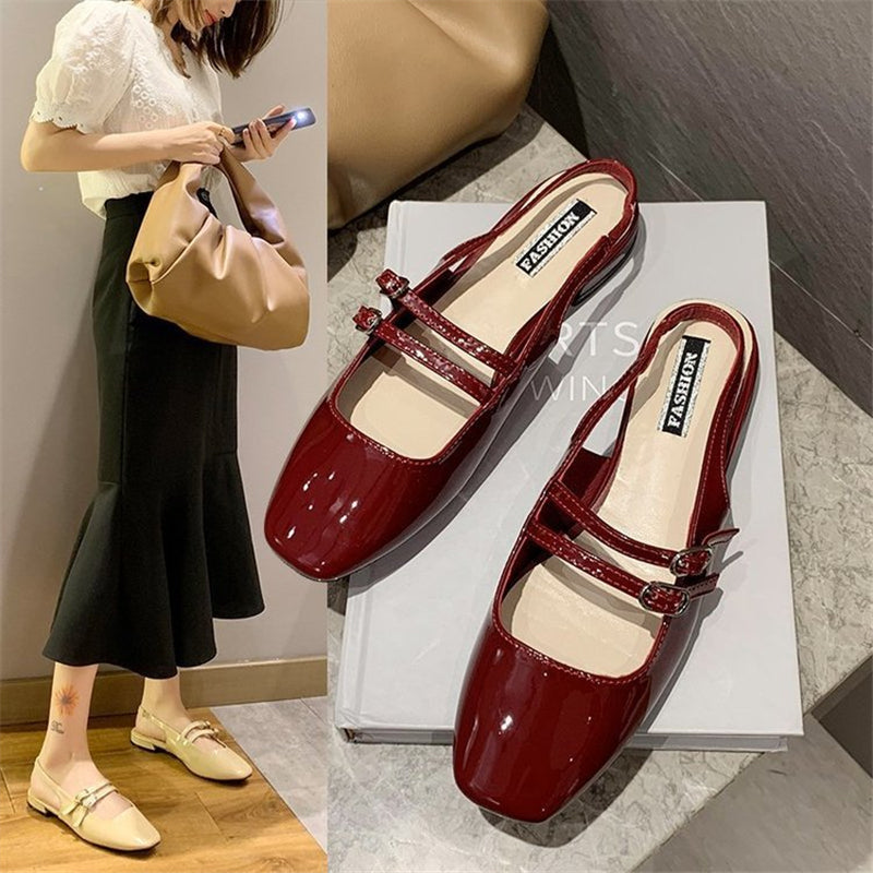 Womens shoes summer and autumn fashion pointed toe Korean version of all-match thick-heeled patent leather retro sandals1