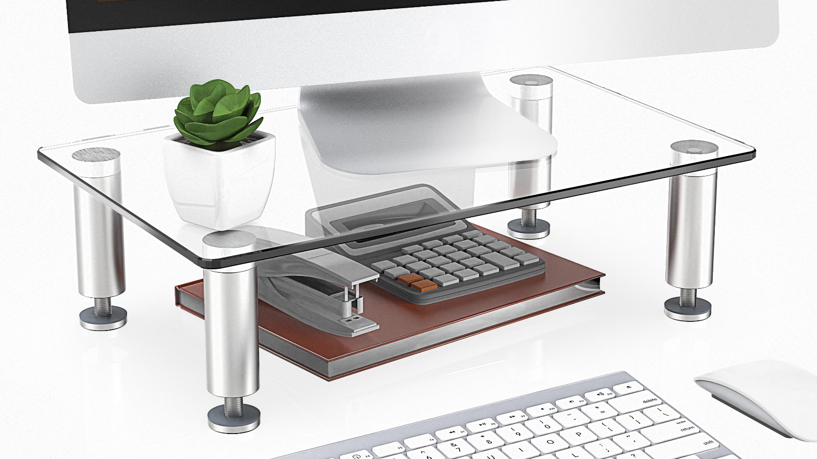 FENGE Monitor Stand –Adjustable Glass Computer Monitor Riser, Clear Desktop Stand 1