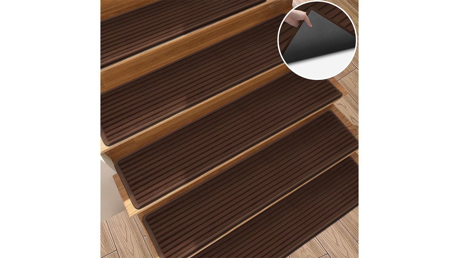 AOTHIA Corduroy Stair Carpet Treads Brown