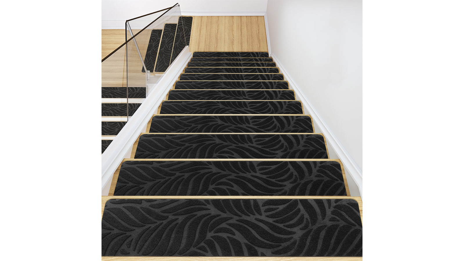 AOTHIA Self-adhesive Stair Treads Mats Black Plantain Leaf