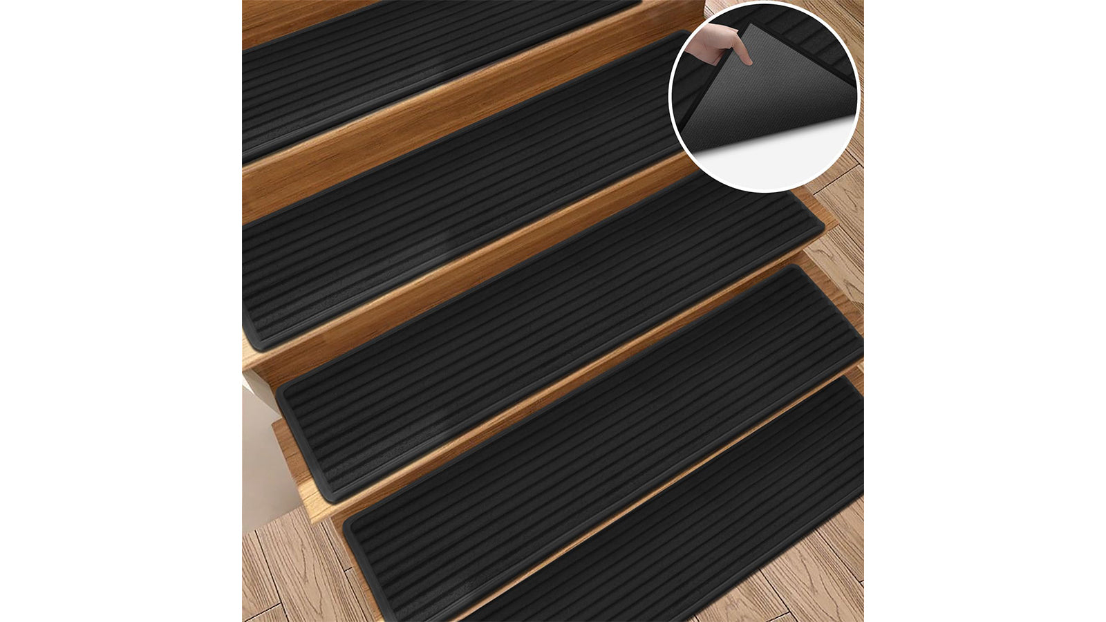 AOTHIA Corduroy Stair Carpet Treads Black