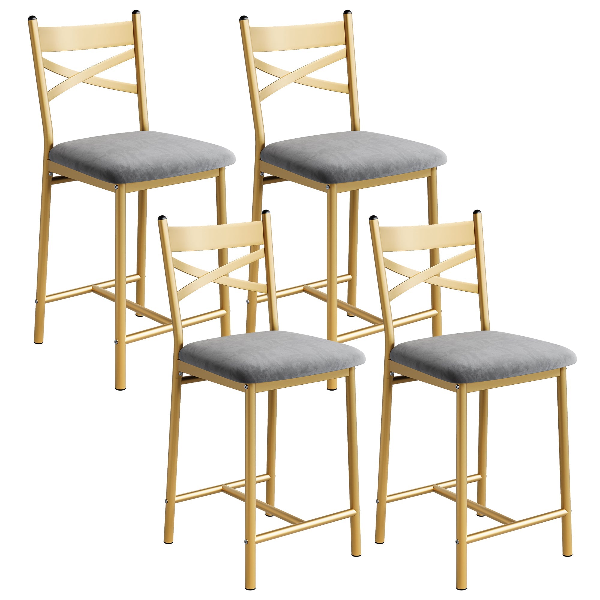 Garvee Counter Height Bar Stools Set of 4, Faux Leather Bar Chair with Back, Thick Cushion, Upholstered Bar Stools with Footrest for Kitchen Island, C