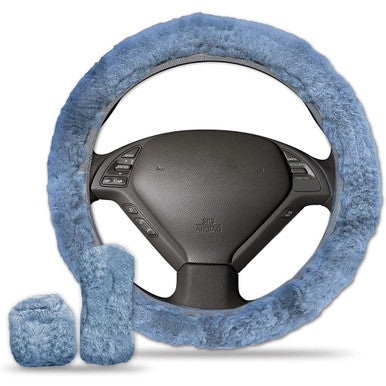 Zone Tech Fluffy Plush Warm Sheepskin Steering Wheel Cover Set