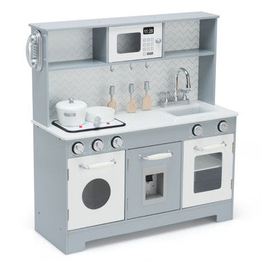 Kids' Pretend Play Kitchen Wooden Playset with Realistic Light