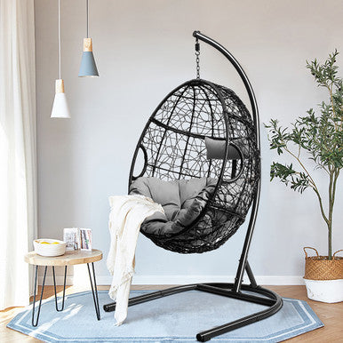 Hanging Cushioned Swing Egg Chair with Stand