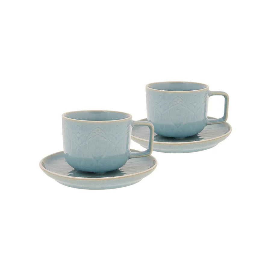 Karaca Vita 4 Piece Porcelain Tea Cup and Saucer Set for 2 People, Blue