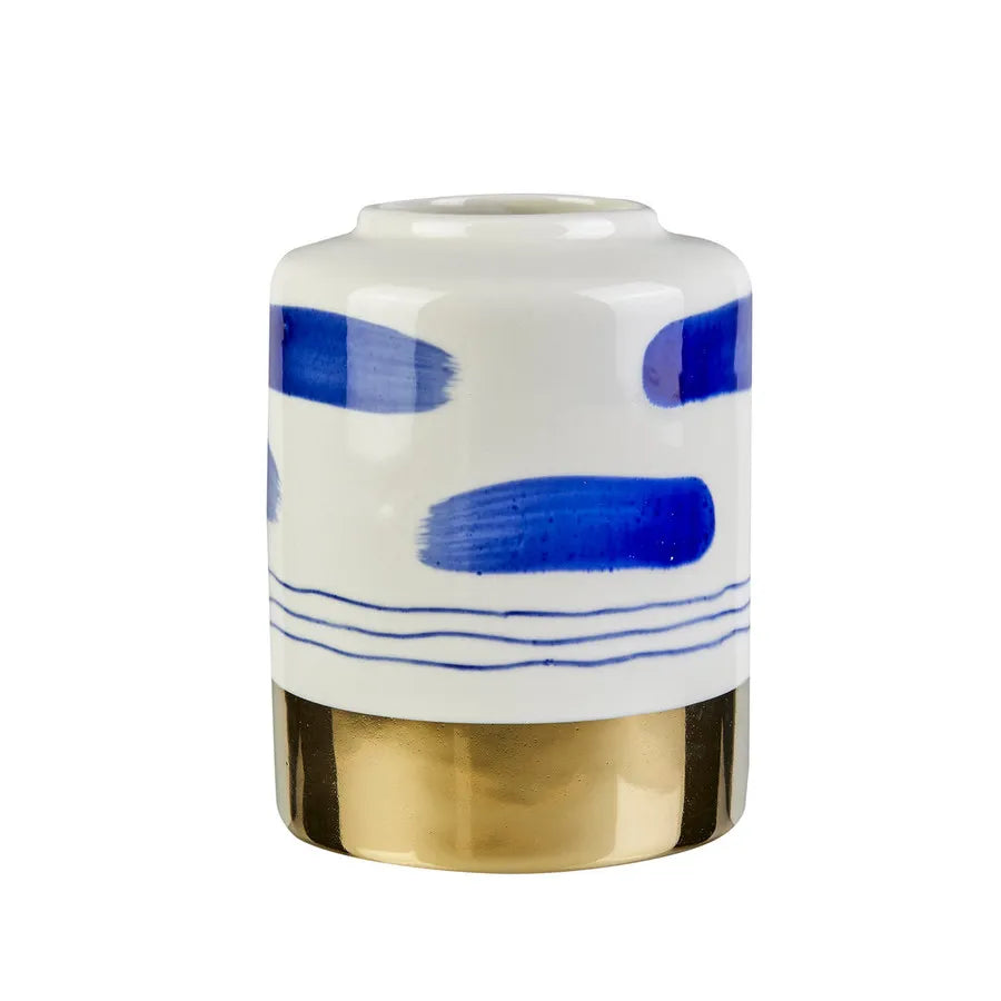 Karaca Barcelona Ceramic Vase, 12cmx12cmx16cm, Gold White Blue