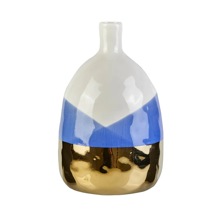 Karaca Barcelona Ceramic Vase, 12cmx12cmx19cm, Gold White Blue