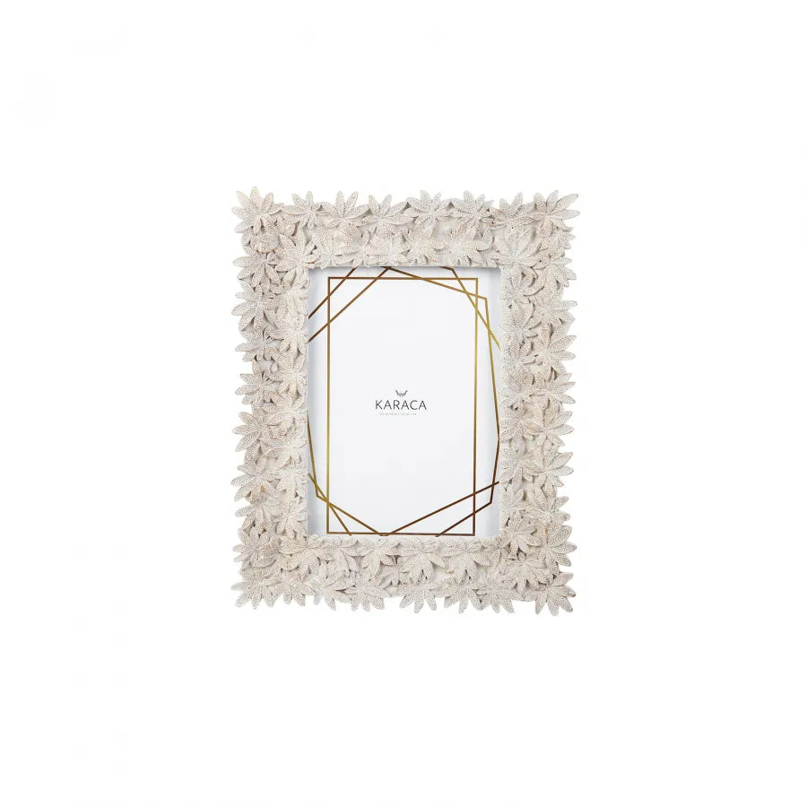 Karaca Nova Leaves Photo Frame, 13cmx18cm, Gold Cream