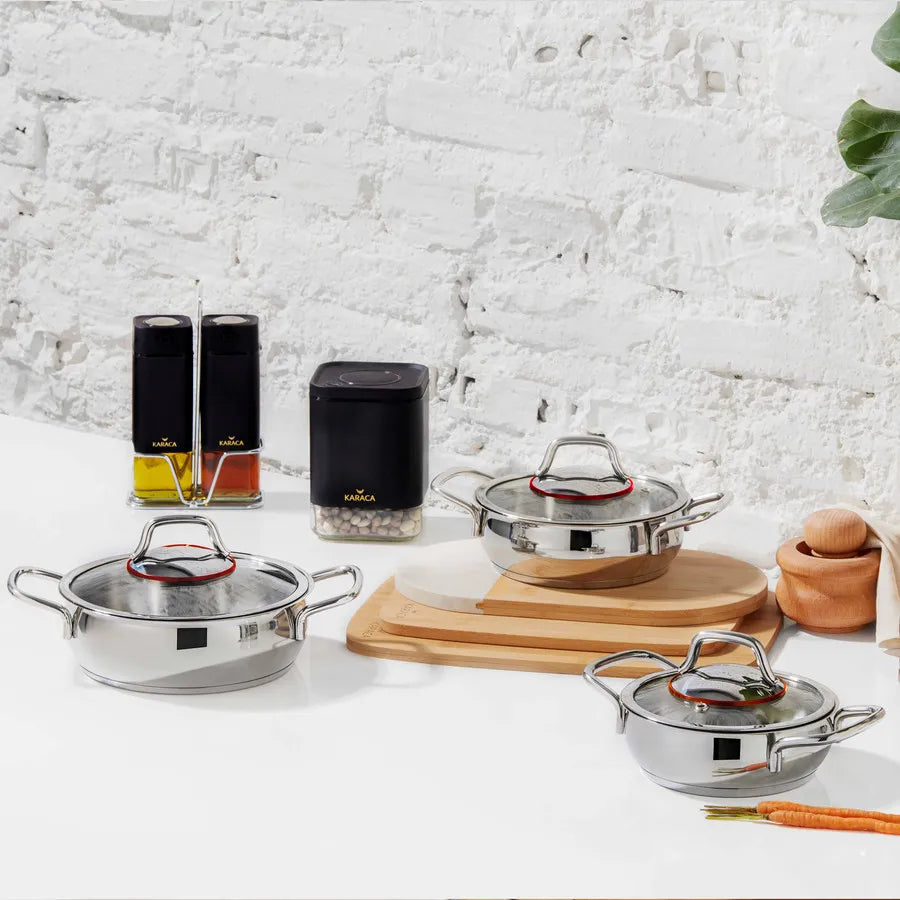 Karaca Sarıyer 6-Piece Stainless Steel Induction Cookware Set, Silver Red