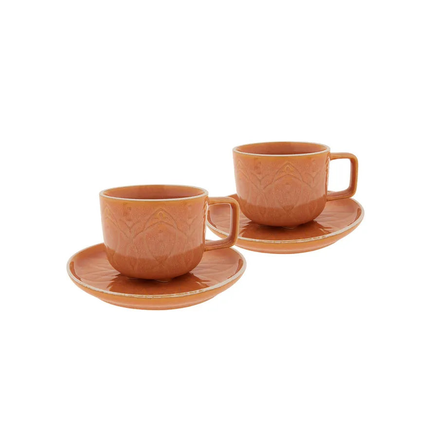 Karaca Vita 4 Piece Porcelain Tea Cup and Saucer Set for 2 People, 200ml, Orange