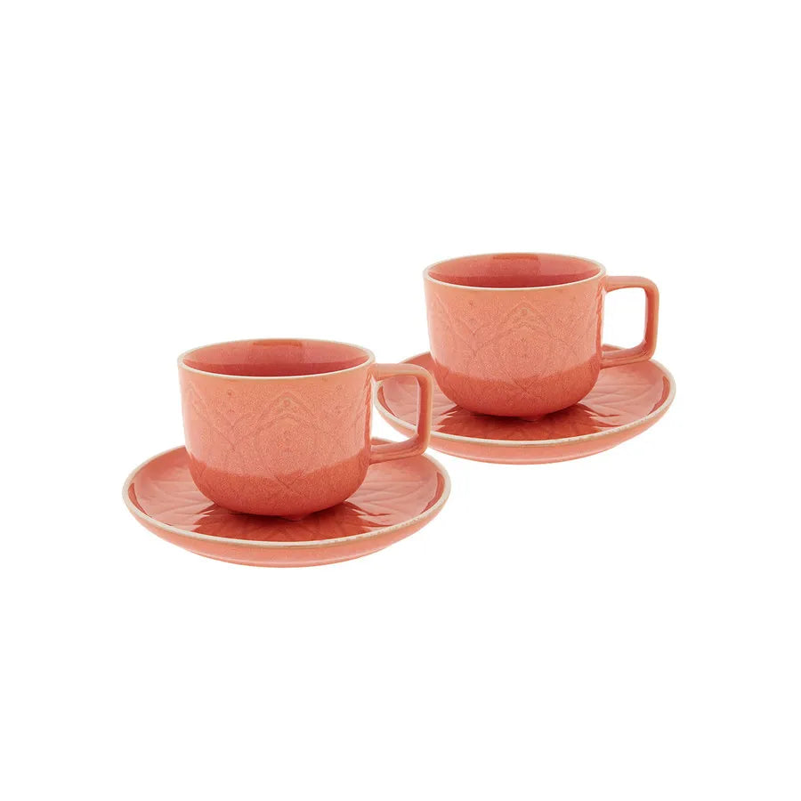 Karaca Vita 4 Piece Porcelain Tea Cup and Saucer Set for 2 People, 200ml, Pink