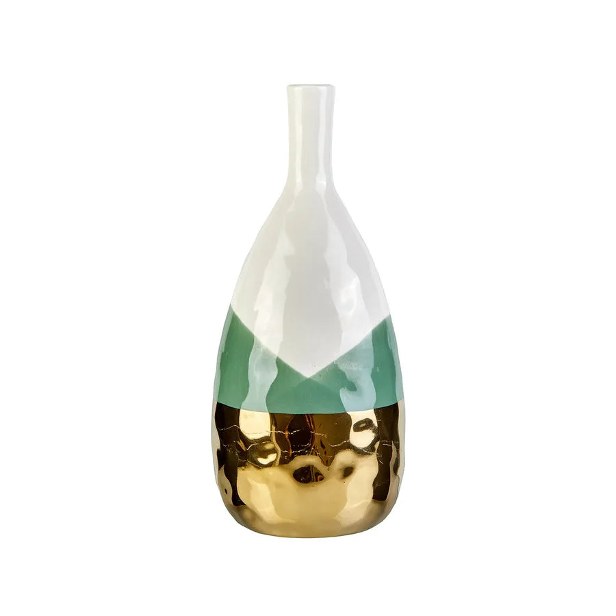 Karaca Barcelona Ceramic Vase, 12cmx12cmx26 cm, Gold White Green
