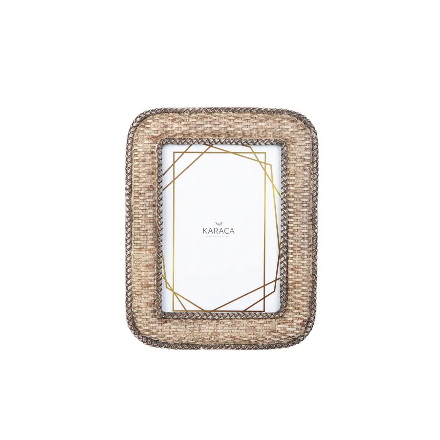 Karaca Nova Wicker Look Photo Frame, 13cmx18cm, Gold