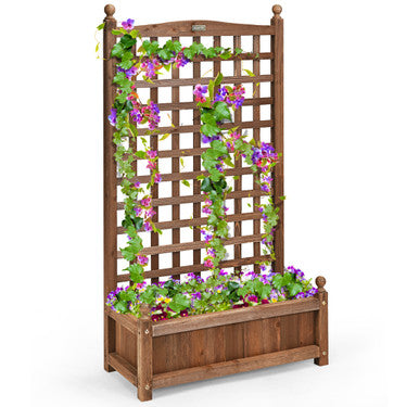 Solid Wood Planter Box with Trellis
