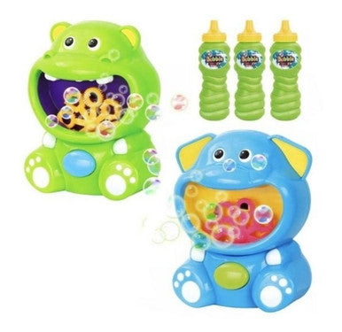 Automatic Hippo & Elephant Bubble Maker + 3 Bottles Bubble Solution (2-Pack)