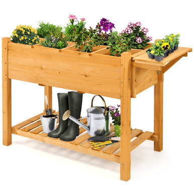 Elevated Planter Box with 8 Grids & Folding Tabletop