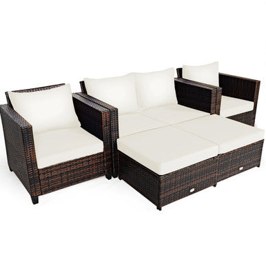 Rattan 5-Piece Cushioned Patio Set - Red