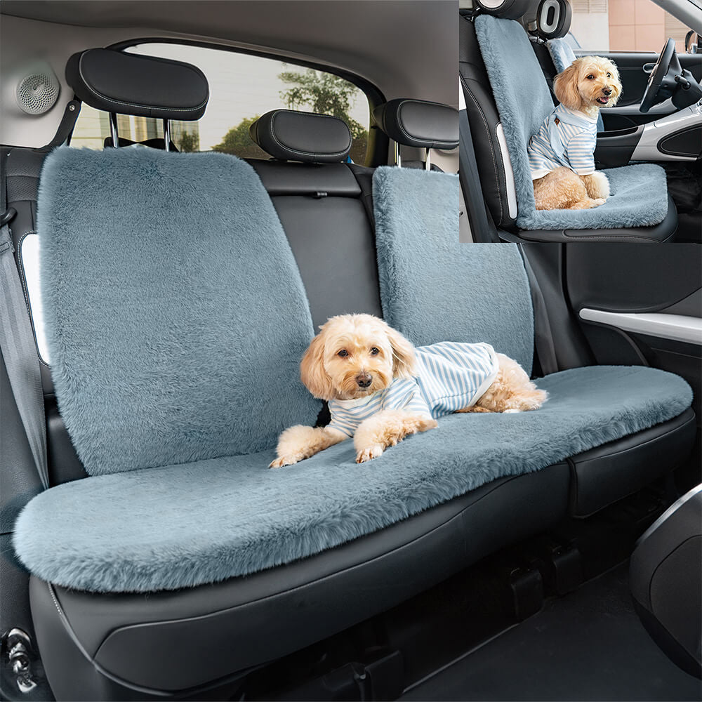 Warm Plush Universal Human Dog Car Seat Cover, Grey - Full Set