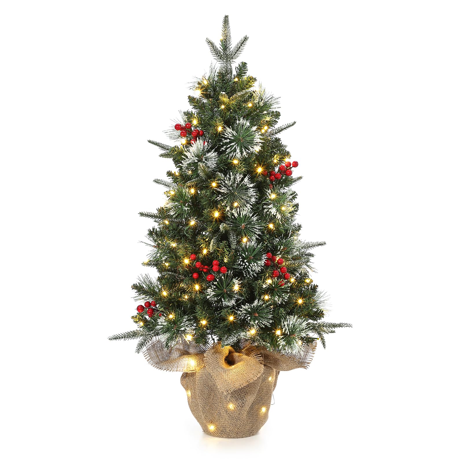 Garvee 3ft Mini Pre Lit Christmas Tree with Burlap Base, Artificial Small Tabletop Xmas Tree with 78 LED Lights, 8 Lighting Modes, Remote Control Chri