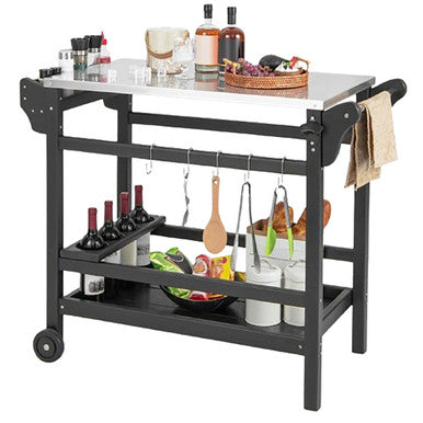 Movable Outdoor Dining Cart with Stainless Steel Tabletop