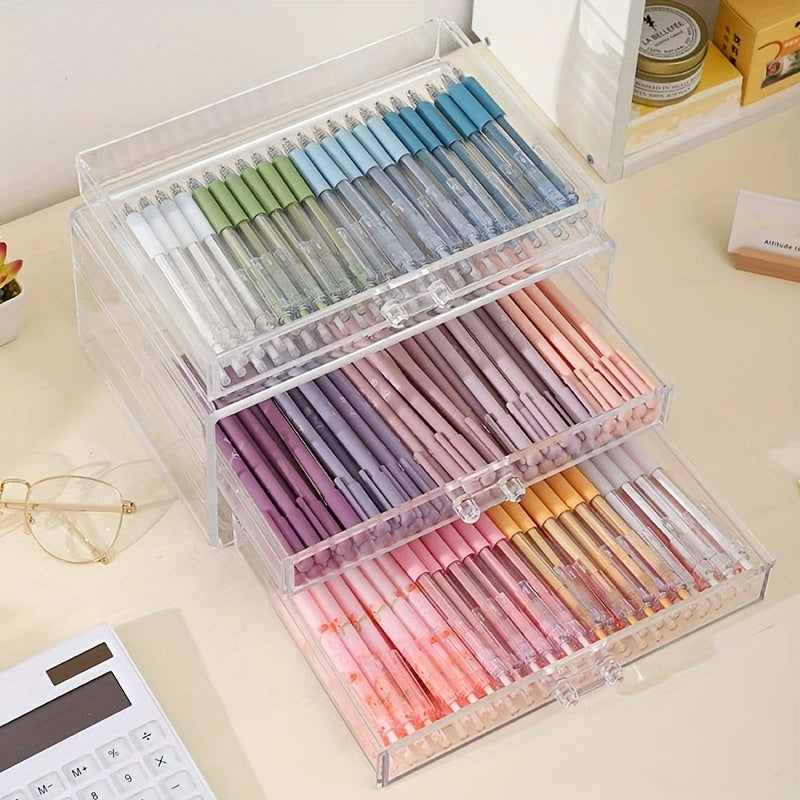 TEMU Large Capacity Three-layer-five Layer Transparent Plastic Desktop Storage Box With Drawer - Multi-functional Pen Holder, Suitable For Pens,
