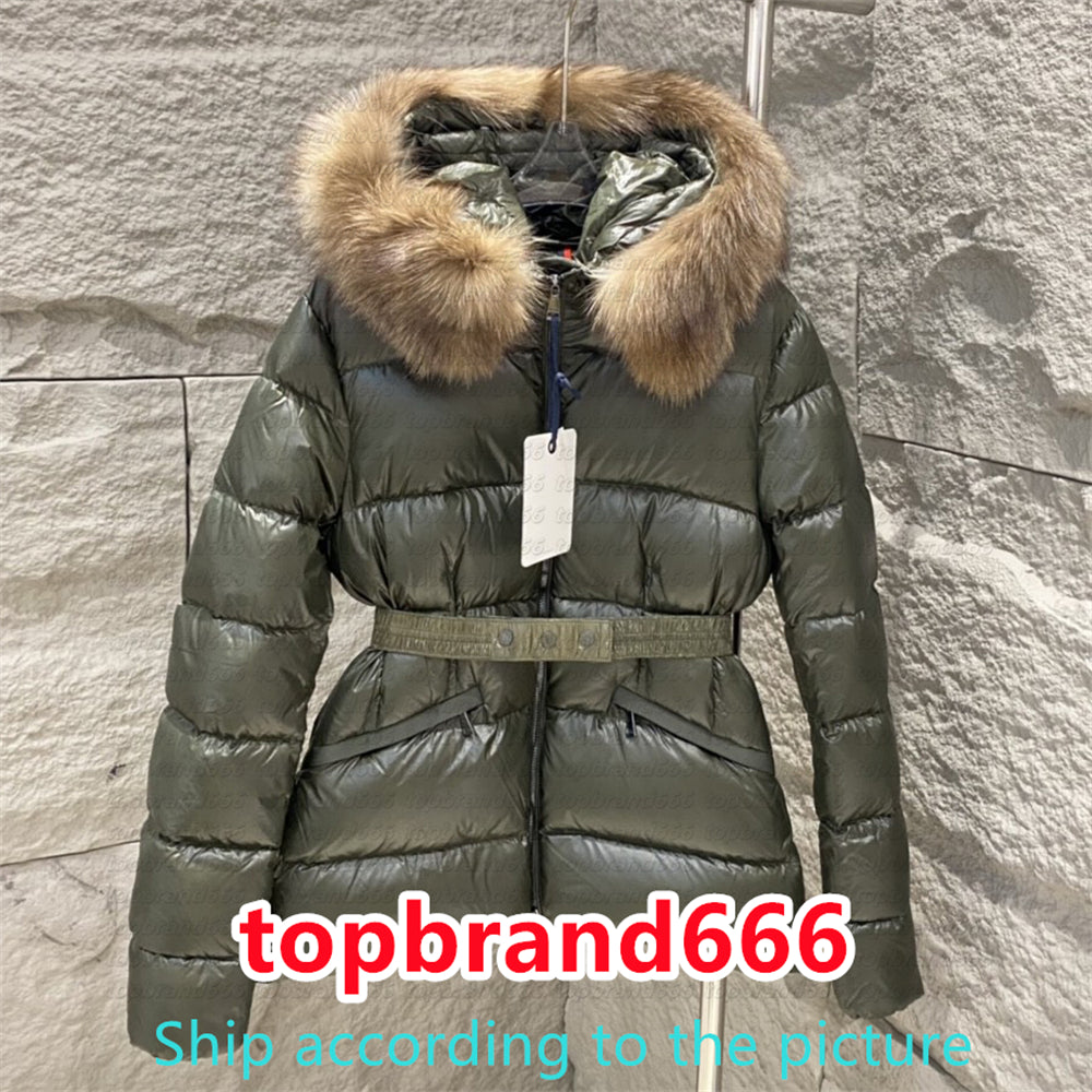 Designer Puffer Jacket Womens Down Jackets coats Luxury Jacket real raccoon hair collar warm fashion parkas with belt lady cotton coat S-XL