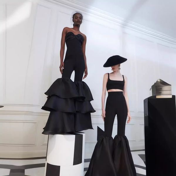 Party red carpet fashionable and personalized design, ruffled flared pants, strapless bandage jumpsuit, HO2905