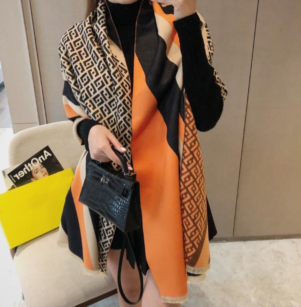 Scarves Cashmere Scarf For Women Pashmina Shawls Wraps Thick Warm Hijab Luxury Design Winter Stoles Blanket1