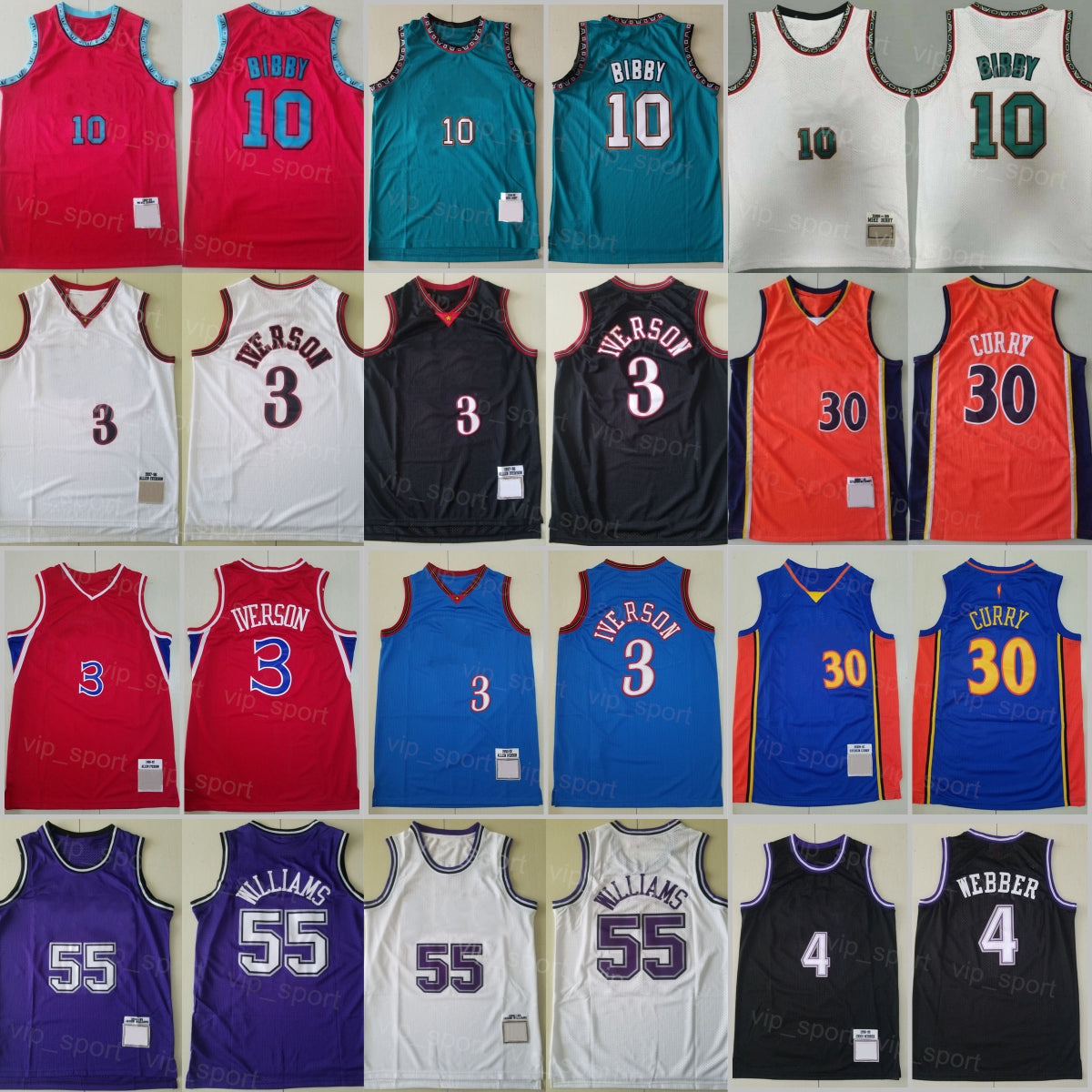 Men Basketball Throwback Jason Williams Jersey 55 Chris Webber 4 Michael Mike Bibby 10 Stephen Curry Allen Iverson 3 Vintage RetiredEmbroidery And S