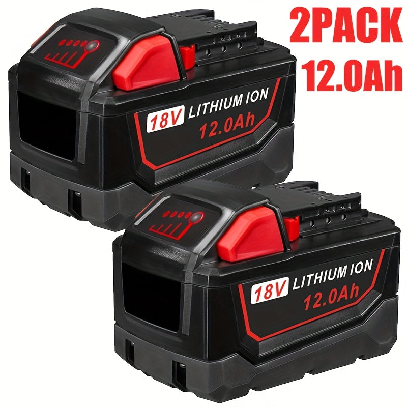 TEMU 2pack 12.0ah Replacement Battery For Milwau-kee M18 18v 12000mah M-18b 48-11-1820 48-11-1850 48-11-1828 48-11-12 Cordless Power Tools, Workshop