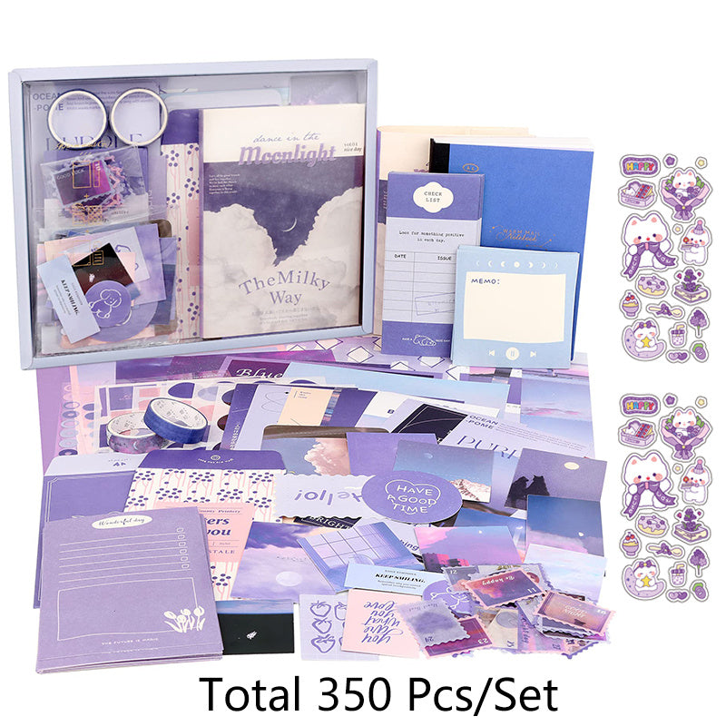 TEMU 350pcs Moonlight Series Aesthetic Paper Kit, Junk Journal Kit Journal Scrapbooking Supplies, A6 Grid Notebook With Ruled Pages Diy Gift Handbook