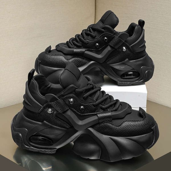 Simple Platform Men&#039;s White Comfortable Lace-Up Chunky Shoes For Men Air Cushion Shock-Absorbing Casual Sneakers Man