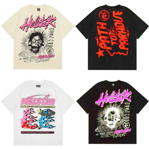 Hellstart T Shirt Mens Tshirt Designer Hellstarr Shirts Men Tees Womens Grey Heavy Short Sleeve Top High Street Fashion Retro Womans T Shirt