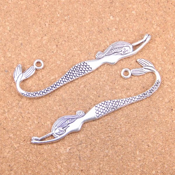 18pcs Charms double sided mermaid bookmarks 82mm Antique PendantsVintage Tibetan Silver JewelryDIY for bracelet necklace 240119
