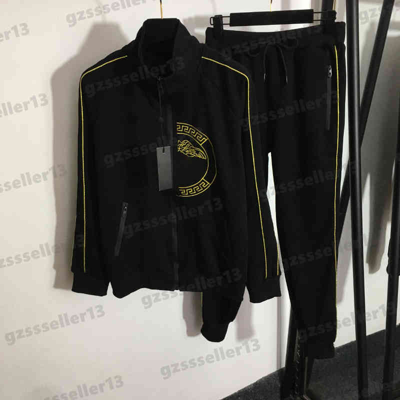 Designer Womens Tracksuits Embroidery Pattern Two Piece Sets Stand-up Collar Long-sleeve Zipped Jacket And Casual Trousers Jogging Suit Size S-XL 09